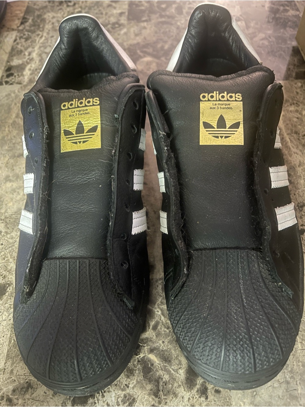 adidas Black & White Shell-Toe Sneakers with Gold Logo